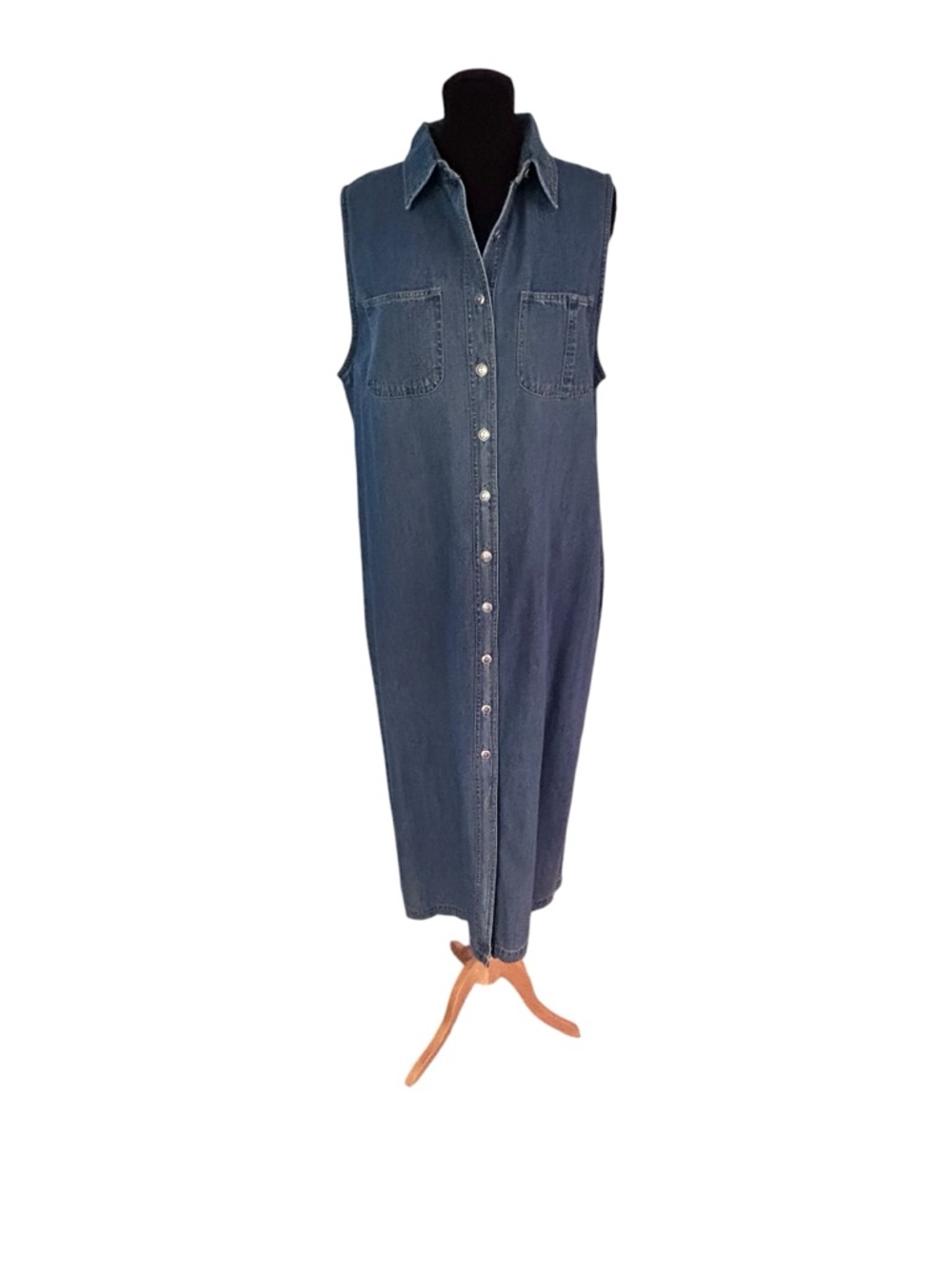 Blue Denim 18W Maxi Dress Button Front Sleevleless Western Prairie Cottage New - Picture 9 of 10